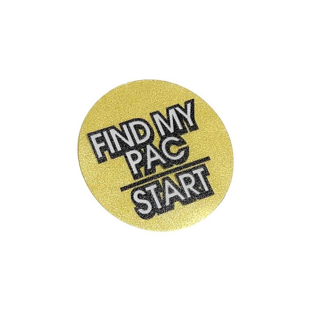 "Find My Pac/Start" Button Decal Yellow