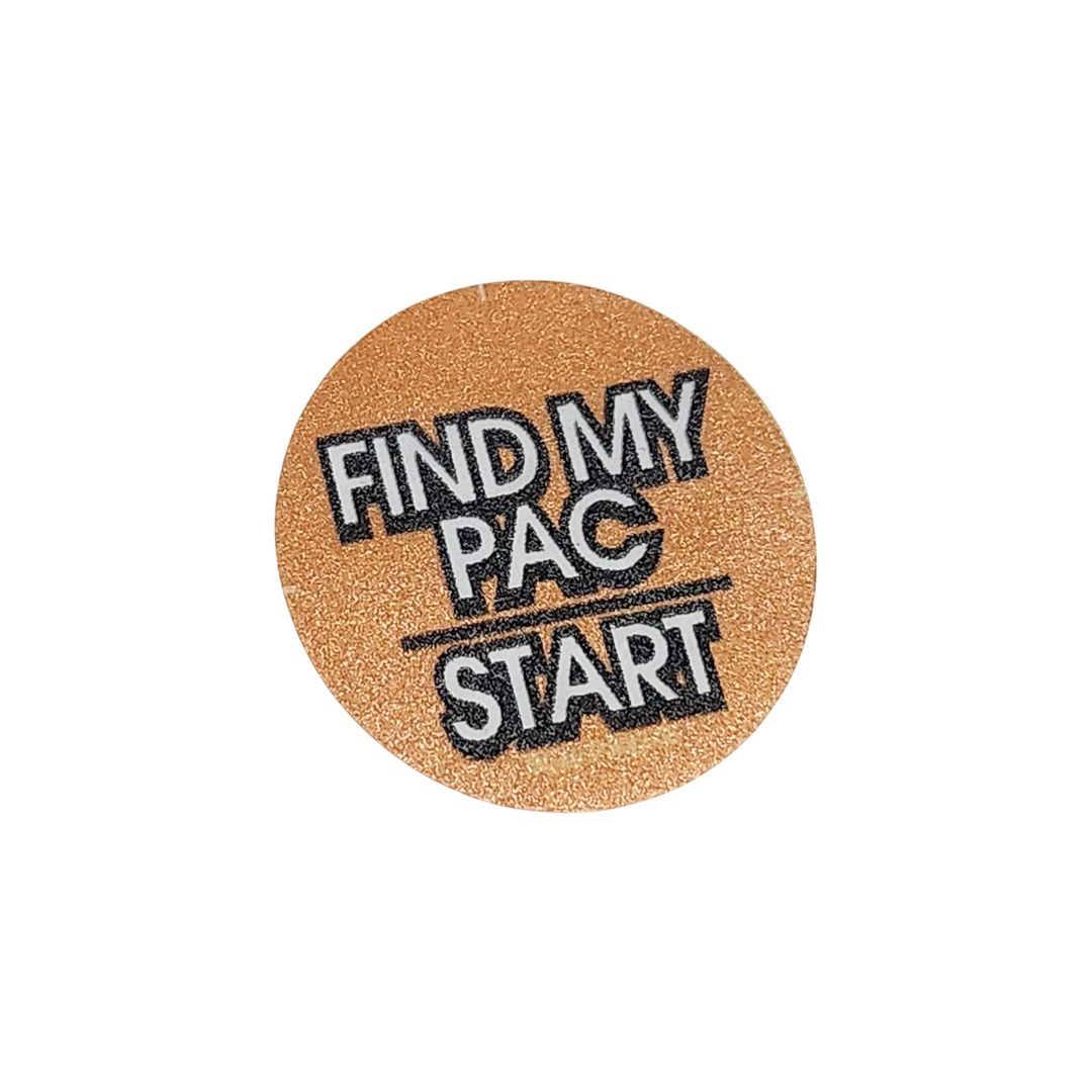 "Find My Pac/Start" Button Decal Orange