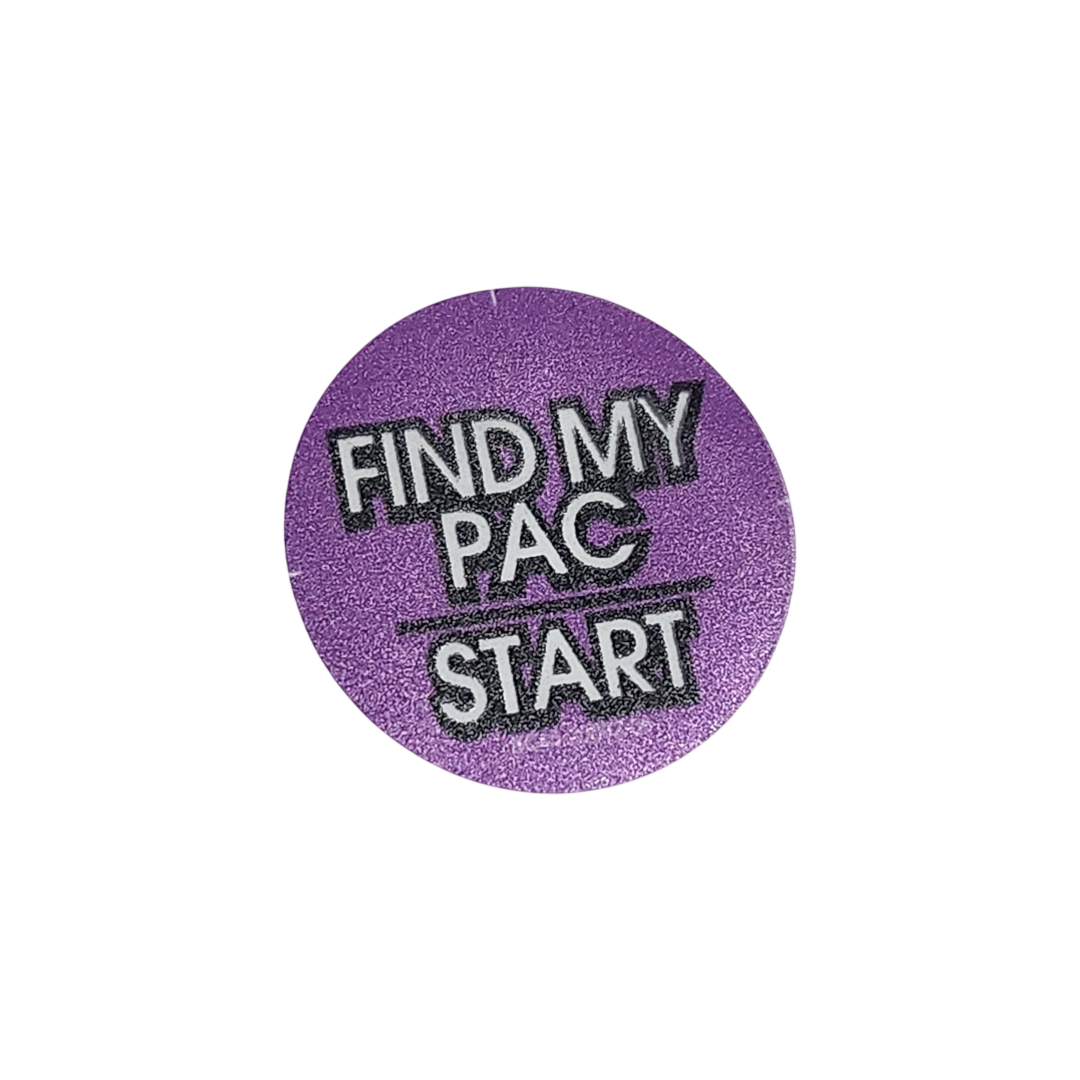 "Find My Pac/Start" Button Decal Purple