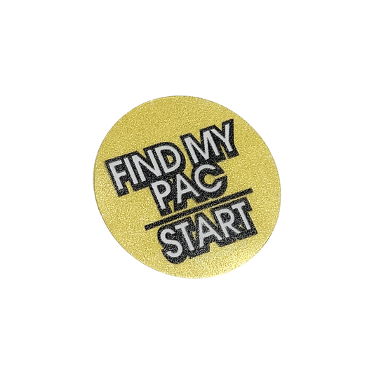 "Find My Pac/Start" Button Decal Yellow