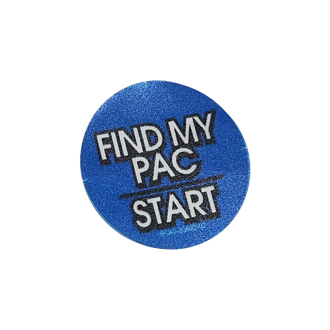 "Find My Pac/Start" Button Decal Blue