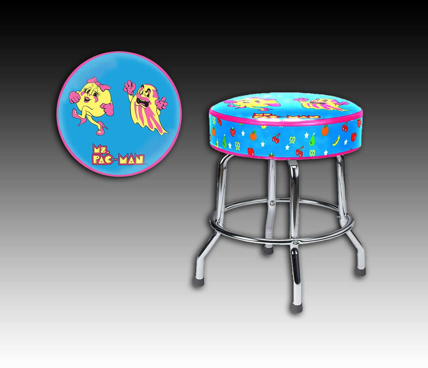 Ms. Pac-Man Barstool 19" Chrome