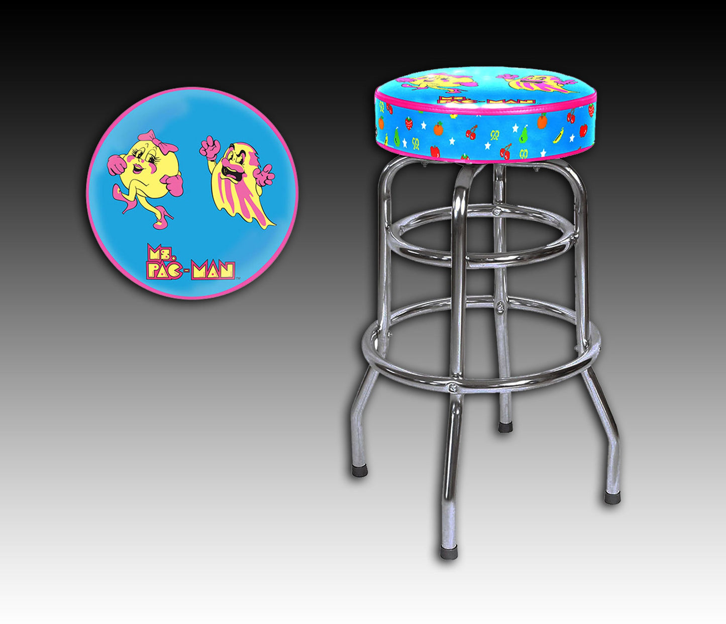 Ms. Pac-Man Barstool 30" Chrome